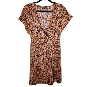 Qed London orange and navy blue floral print faux wrap dress Size XL